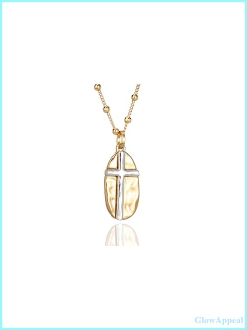 14K Gold and Silver Plated Cross Pendant Necklace Bead Chain 87cm